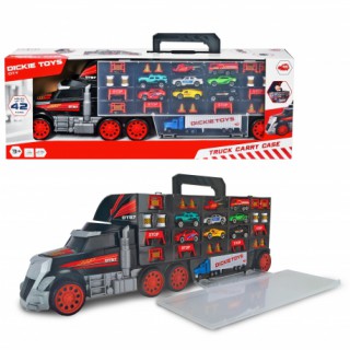Žaislinis sunkvežimis vilkikas 62 cm - lagaminas transporteris su 7 metalinėmis mašinėlėmis | Dickie 3749023
