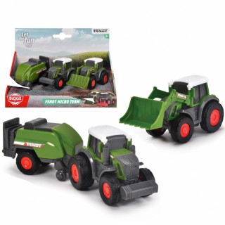 Žaislinis mašinėlių rinkinys | 2 traktoriai 9 cm ir priekaba | Fendt | Dickie 3732001