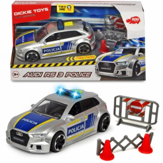 Žaislinė policijos mašinėlė 15 cm su šviesos ir garso efektais | Audi RS3 | Dickie 3713011