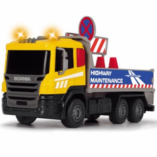 Žaislinis Scania sunkvežimis 16 cm su kelio ženklais | Šviesos ir garso efektai | Dickie 3742011_DRO
