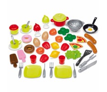 Žaislinis virtuvės indų rinkinys su maisto produktais | 50 vnt.| Ecoiffier 2657