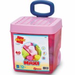 Žaislinių Abrick kaladėlių rinkinys vaikams | Rožinė dėžė su ratukais, rankena ir kaladėlėmis 40 vnt. | Ecoiffier 7828