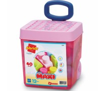 Žaislinių kaladėlių rinkinys rožinėje dėžėje su ratukais ir rankena 40 vnt | Abrick | Ecoiffier 7828