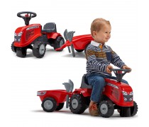 Paspiriama mašina traktorius su priekaba ir priedais: grėbliukas su kastuvu - vaikams nuo 1 iki 3 metų | Massey Ferguson | Falk