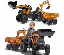 Vaikiškas minamas traktorius su 2 kaušais ir priekaba vaikams nuo 3 iki 7 metų | Case CE Backhoe | Falk 997W