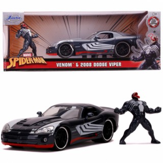 Žaislinė metalinė 19 cm mašinėlė ir 7 cm žmogaus figūrėlė | 2008 Dodge Viper - Marvel Spiderman | Žmogus Voras | Jada