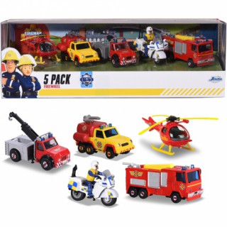Žaislinių metalinių transporto priemonių rinkinys 5 vnt. | Ugniagesių, policijos mašinos, motociklas ir sraigtasparnis | Jada