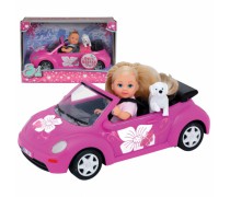 Lėlė Evi su mašina kabrioletu ir šuniuku | Simba