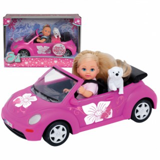 Lėlė Evi su mašina kabrioletu ir šuniuku | Simba
