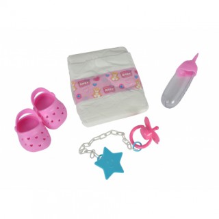 Lėlės priežiūros rinkinys - sauskelnės, buteliukas, žindukas ir batukai | New Born Baby | Simba 5560004