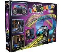 Žaislinė šviečianti neoninė automobilių trasa su automobilio starto rinkiniu | Flextreme Neon | Smoby