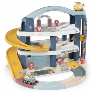 Žaislinis 3-jų aukštų didelis automobilių garažas su trasa, mašinėle ir sraigtasparniu | Vroom Planet | Smoby