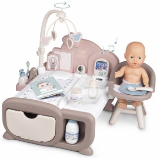 Žaislinis elektroninis lėlės priežiūros rinkinys | Lovyte, maitinimo kėdutė, lėlė ir priedai 20 vnt. | Baby Nurse | Smoby