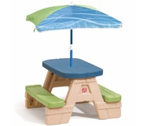 Vaikiškas iškylos stalas su suoliukais ir skėčiu | Step2 