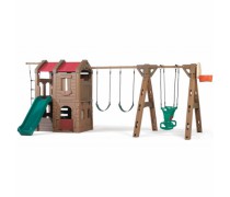 Vaikų žaidimo aikštelė su nameliu, 3 sūpynėmis, čiuožykla, krepšinio lenta ir virvinėmis kopėčiomis | Naturally Playful | Step2 801400