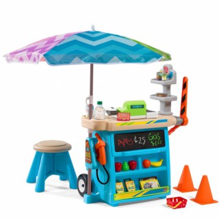 Žaislinė parduotuvė ant ratų su kėdute, skėčiu ir priedais | Stop & Go Market | Step2