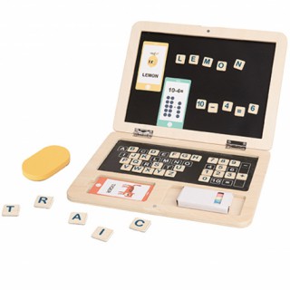 Medinis nešiojamas kompiuteris ir magnetinė piešimo lenta vaikams | Mokomės rašyti ir skaičiuoti | Tooky TH819