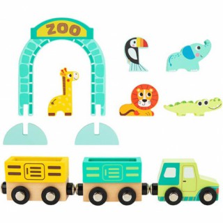 Žaislinė medinė traukinių trasa su lenta ir gyvūnais | Tooky TH616