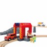 Žaislinė medinė ugniagesių mašinų ir traukinių trasa su priedais | 70 detalių | Tooky TH683