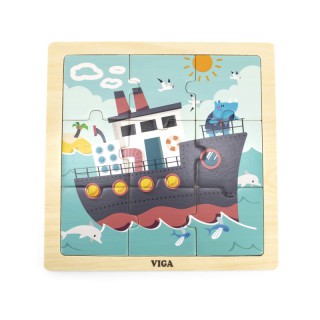 Medinė dėlionė vaikams | 9 detalės | Laivas | Puzzle | Viga 44630