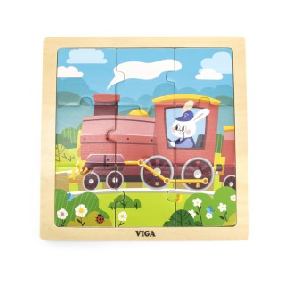 Medinė dėlionė vaikams | 9 detalės | Traukinukas | Puzzle | Viga 44631