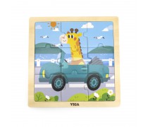 Medinė dėlionė vaikams | 9 detalės | Žirafa mašinoje | Puzzle | Viga 44629