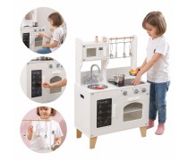 Medinė vaikiška balta virtuvėlė su priedais | Šviesos ir garso efektai | PolarB | Viga 44081