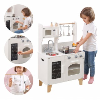 Medinė žaislinė balta virtuvėlė vaikams | Su priedais, šviesos ir garso efektais | PolarB | Viga 44081