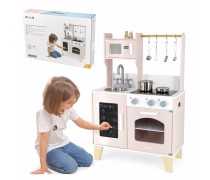 Medinė vaikiška rožinė virtuvėlė su priedais | Šviesos ir garso efektai | PolarB | Viga 44082