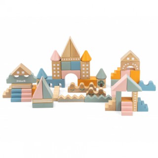Montesori medinės kaladėlės vaikams 50 detalių | Miestas | PolarB | Viga 44093