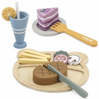 Žaislinis medinių stalo įrankių rinkinys su maistu | PolarB | Viga 44058