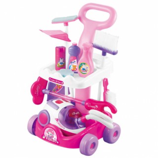 Žaislinis dulkių siurblys su siurbimo funkcija ir vežimėliu su priedais | Interaktyvus | Woopie 30036