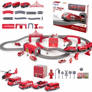 Traukinių trasa su ugniagesių transporto priemonėmis | 92 detalės | Woopie 41526