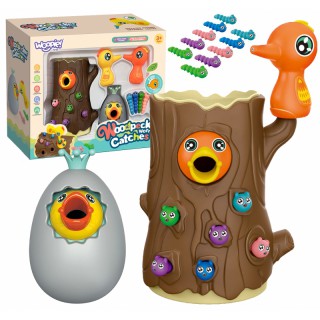 Žaislinis magnetinis įgūdžių žaidimas vaikams | Pagauk kirminą | Kelmas, geniai, kiaušinis ir 10 kirminų | Woopie 44251