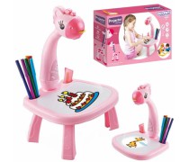 Žaislinis piešimo stalas vaikams | Su lenta ir projektoriumi | Rožinė žirafa | Woopie 45449