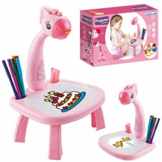 Žaislinis piešimo stalas vaikams | Su lenta ir projektoriumi | Rožinė žirafa | Woopie 45449