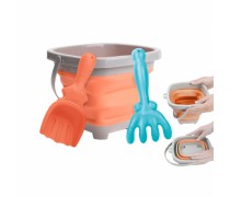 Žaislinis sulankstomas silikonis kibirėlis su kastuvėliu ir grėbliuku | Smėlio žaislai vaikams | Woopie 43766