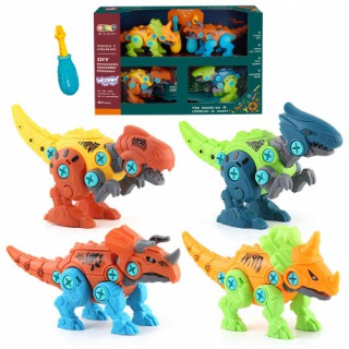 Žaislinis dinozaurų konstravimo rinkinys su atsuktuvu | Dėžutėje 4 vnt. | Woopie 40444