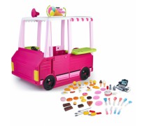 Lauko žaidimų namelis vaikams | Maisto vagonėlis ant ratų su priedais 50 vnt. | Pink Food Truck 2in1 | Feber