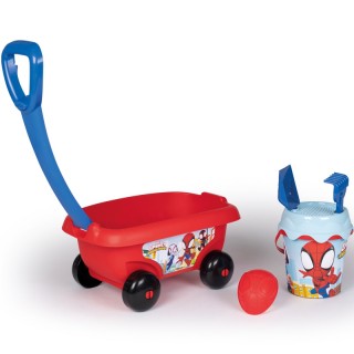 Žaislinis vežimėlis karutis su smėlio kibirėliu ir priedais vaikams | Žmogus voras | Smėlio žaislai | Smoby