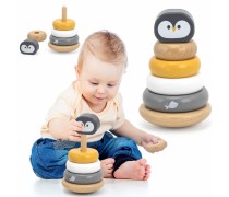 Medinis linguojantis žaislas vaikams | Piramidė - pingvinas | Viga 44205